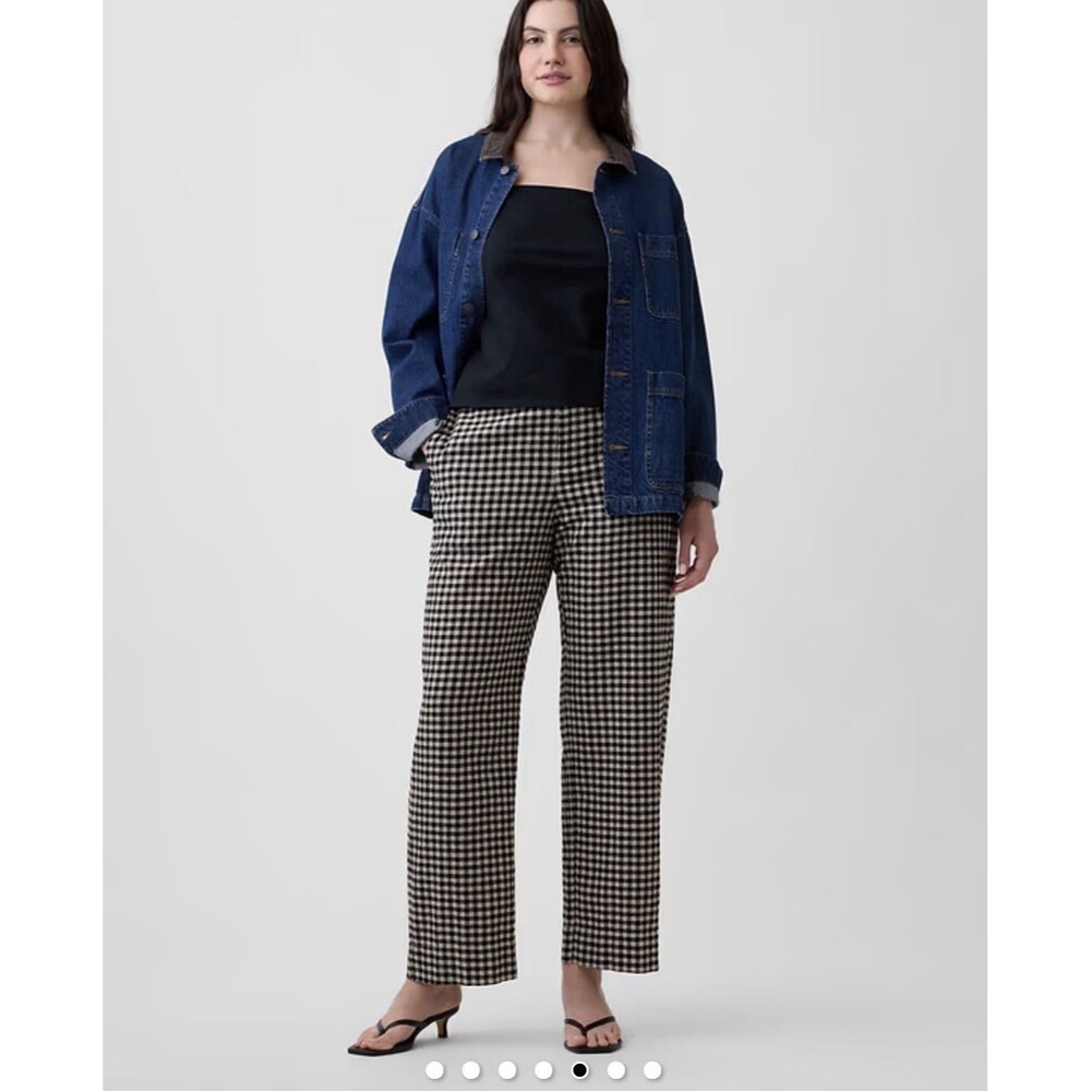 Gap Women’s High Rise Linen-Blend Straight Crop Pants Black Gingham Size 18